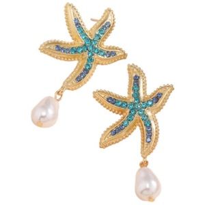 Blue Rhinestone Starfish w/ Uncultured Pearl
Dangle Starfish Earrings